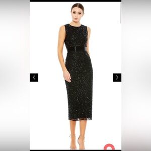 Mac Duggal Midnight Black Embellished Midi Dress